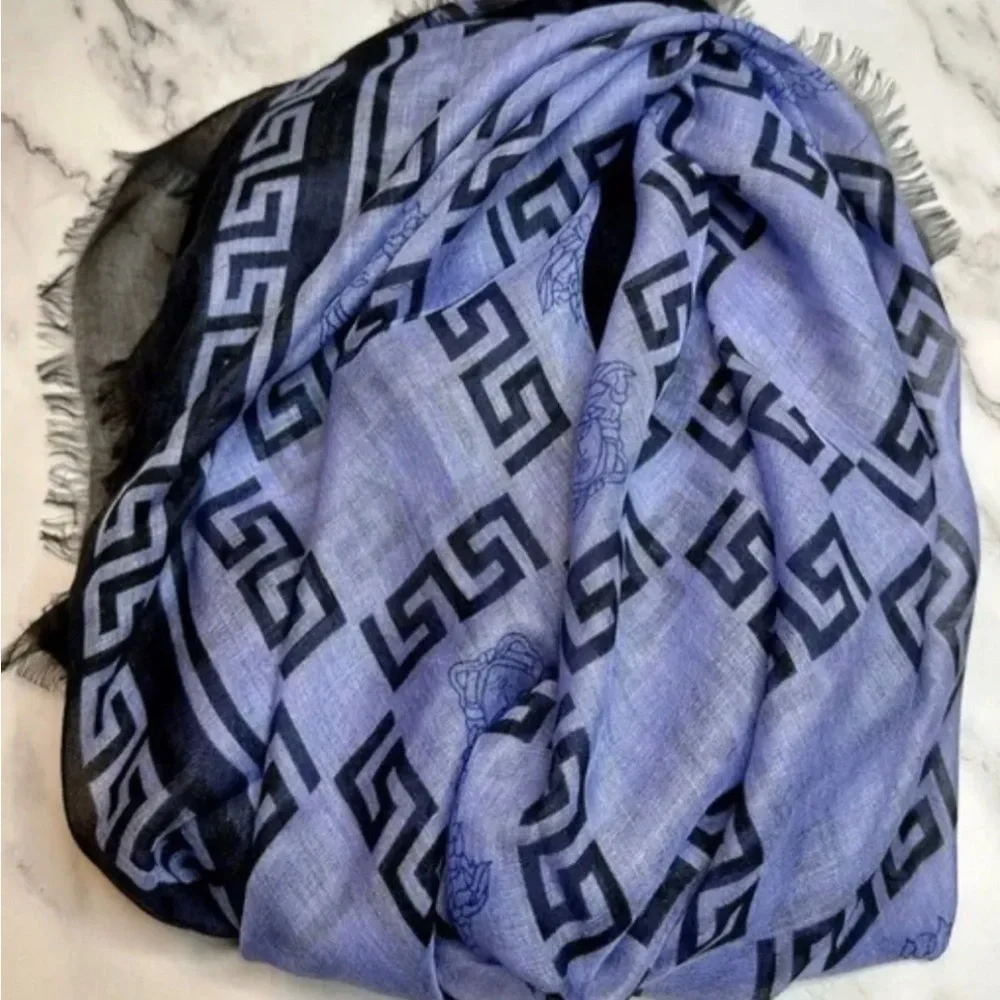 NEW Versace Blue and Black La Medusa Scarf/Shawl